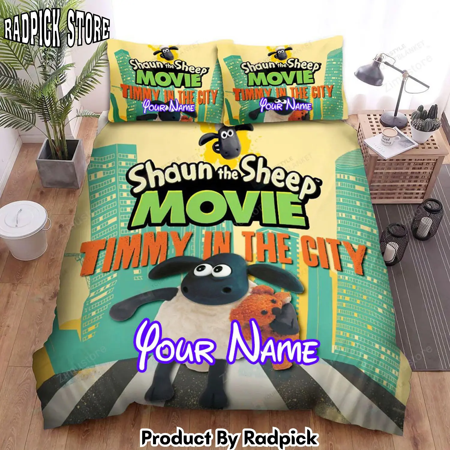 Radpick shaun the sheep movie timmy in the city bed sheets spread comforter duvet cover personalized name bedding sets rp3272342